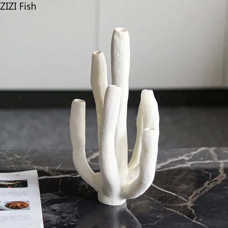 Modern white ceramic coral landscape sculpture living room candelabra