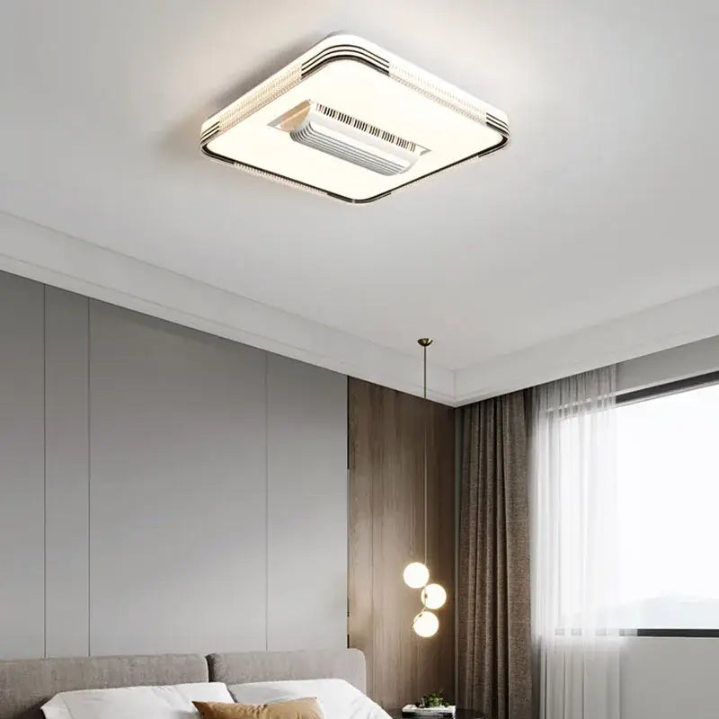Modern white & chrome square ceiling fan chandelier bedroom led light