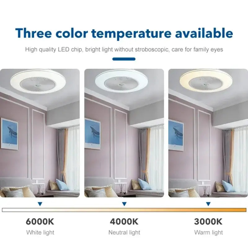 Modern white circular ceiling fan light living room invisible blades