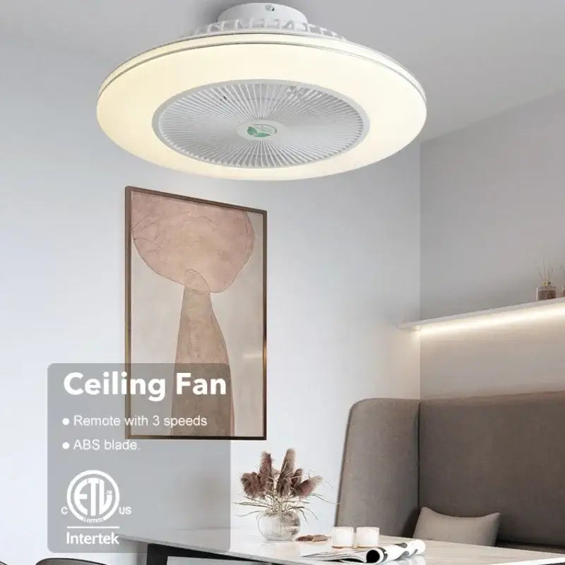 Modern white circular ceiling fan light living room invisible blades