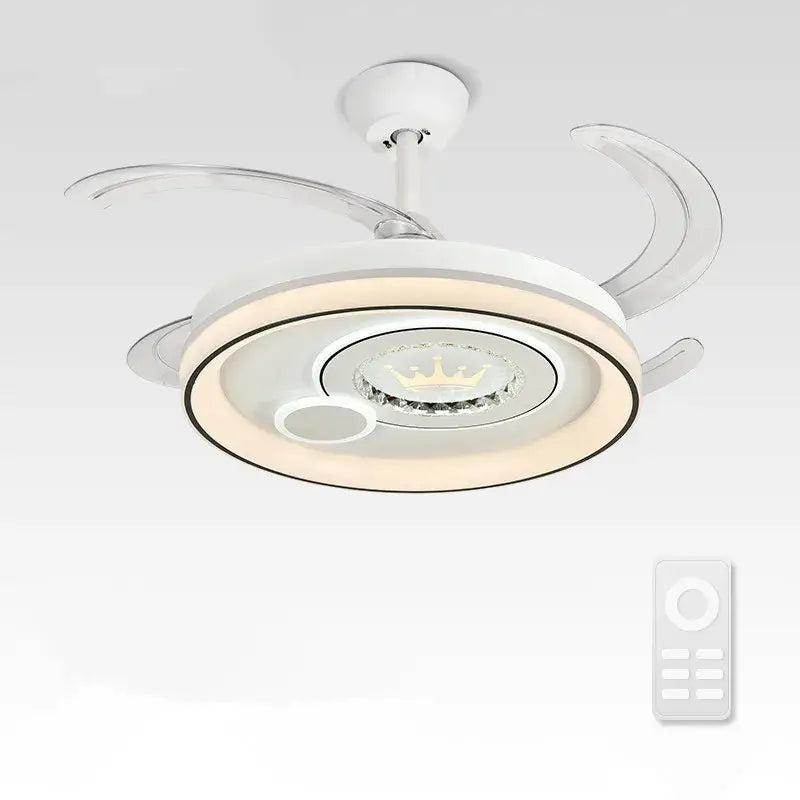 Modern white circular smart ceiling fan light bedroom curved blade