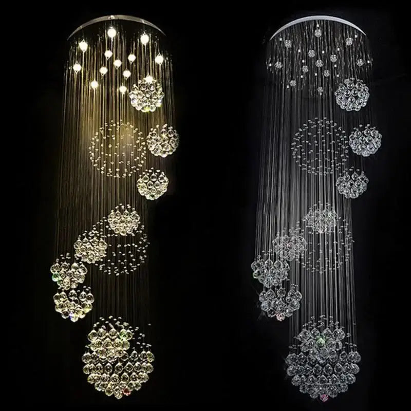 Modern white crystal ball chandelier staircase living room light