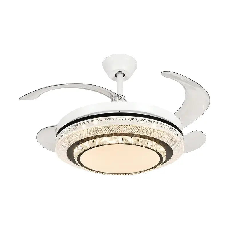 Modern white crystal led ceiling fan bedroom with remote control