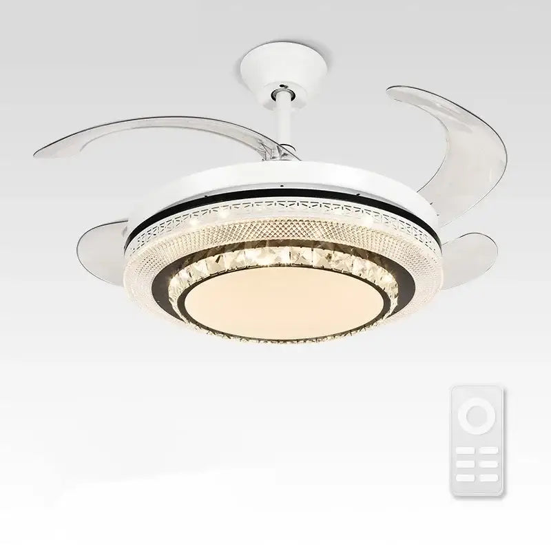 Modern white crystal led ceiling fan bedroom with remote control