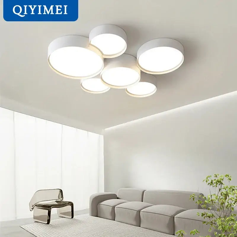 Modern white cylinder led chandelier light for living room