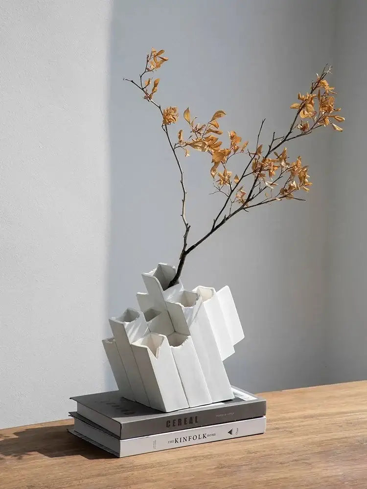 Modern white decorbites geometric ceramic vase living room block splicing