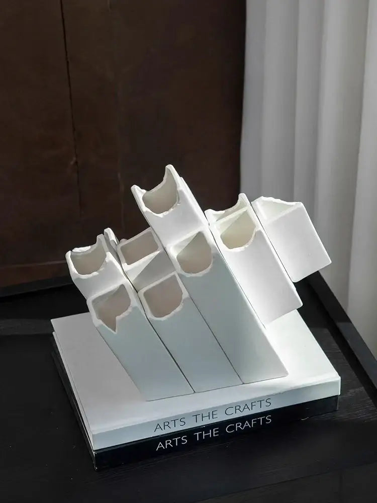 Modern white decorbites geometric ceramic vase living room block splicing