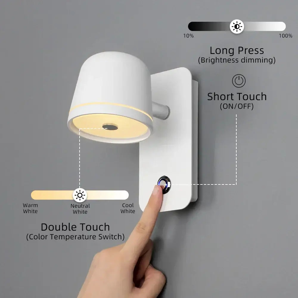 Modern white dimmable led wall sconce bedroom spotlight