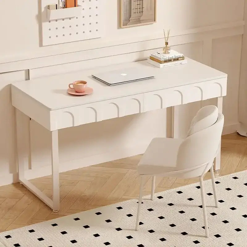 Modern white elegant writing desk with curved drawers for bedroom