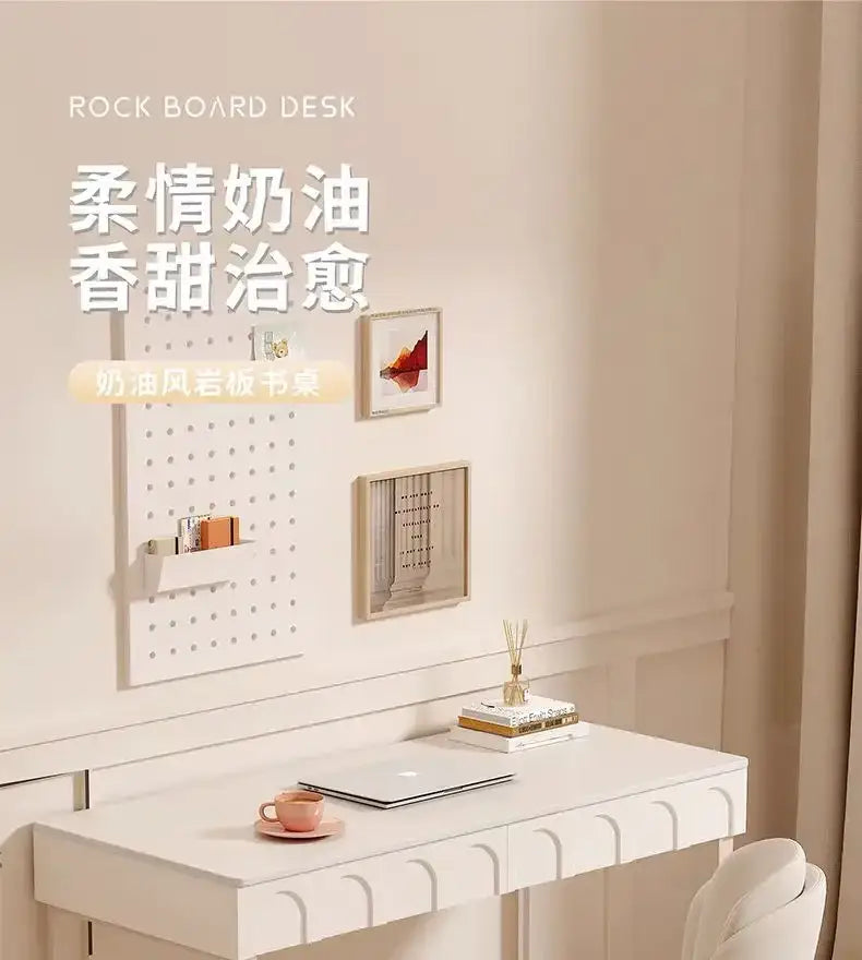 Modern white elegant writing desk with curved drawers for bedroom