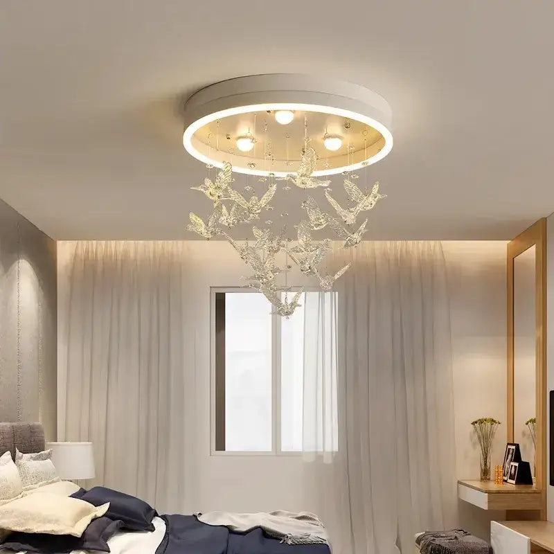 Modern white flying bird ceiling light for kids bedroom