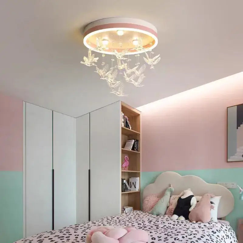 Modern white flying bird ceiling light for kids bedroom