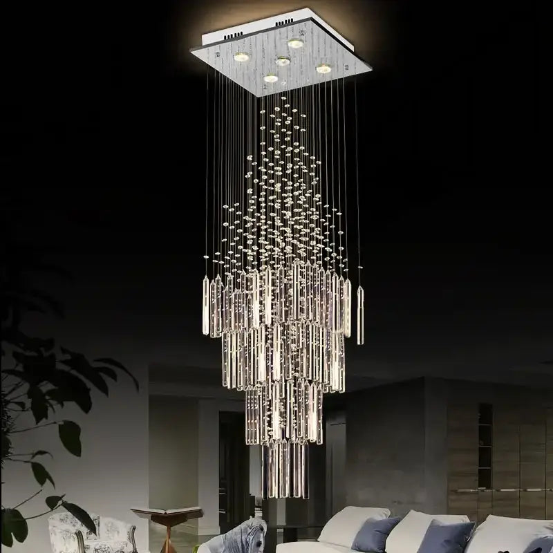 Modern white geometric crystal ceiling chandelier living room light