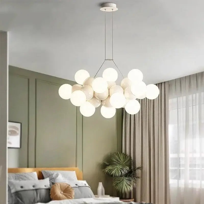 Modern white glass globe pendant light fixture dining room