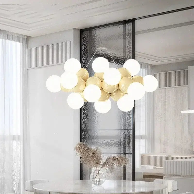 Modern white glass globe pendant light fixture for dining room