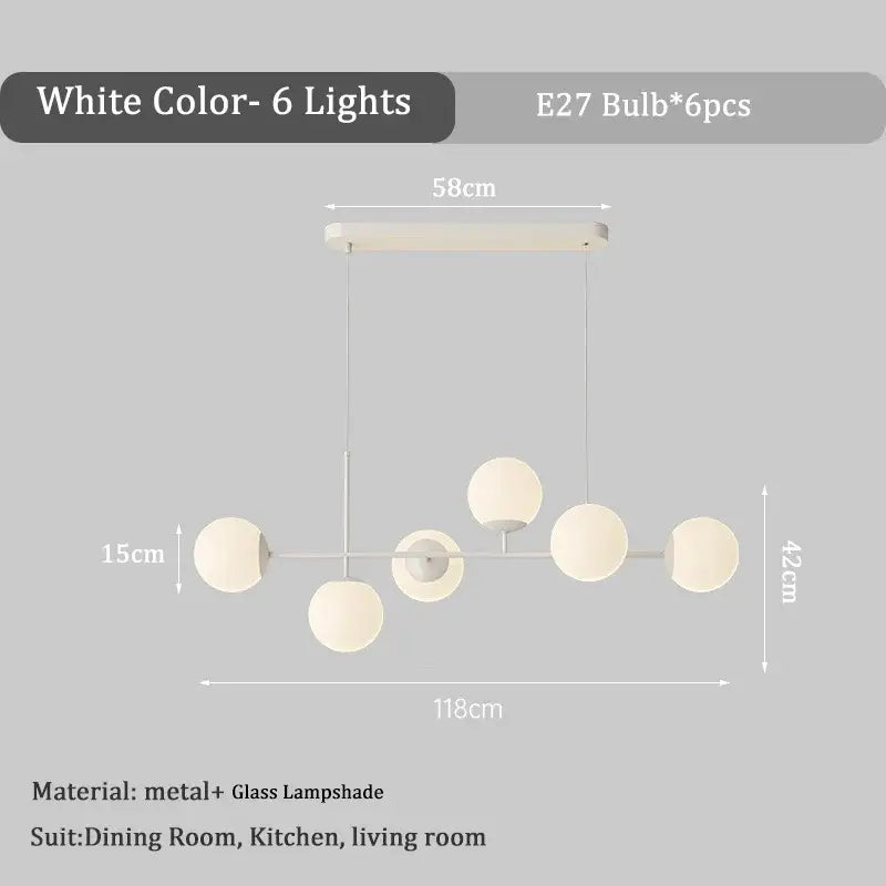 Modern white glass pendant chandelier light set dining room