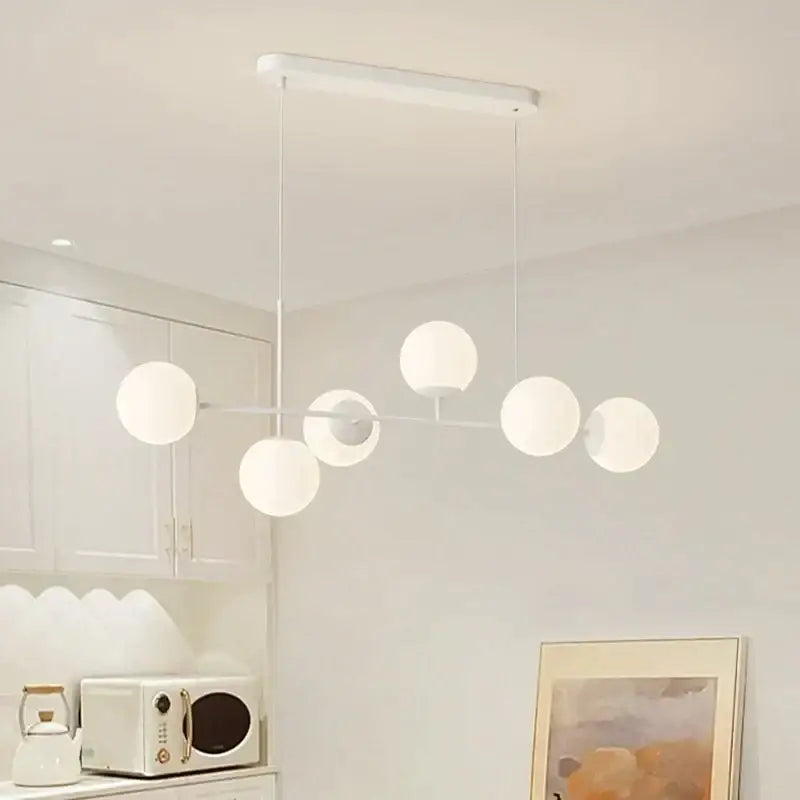 Modern white glass pendant chandelier light set dining room