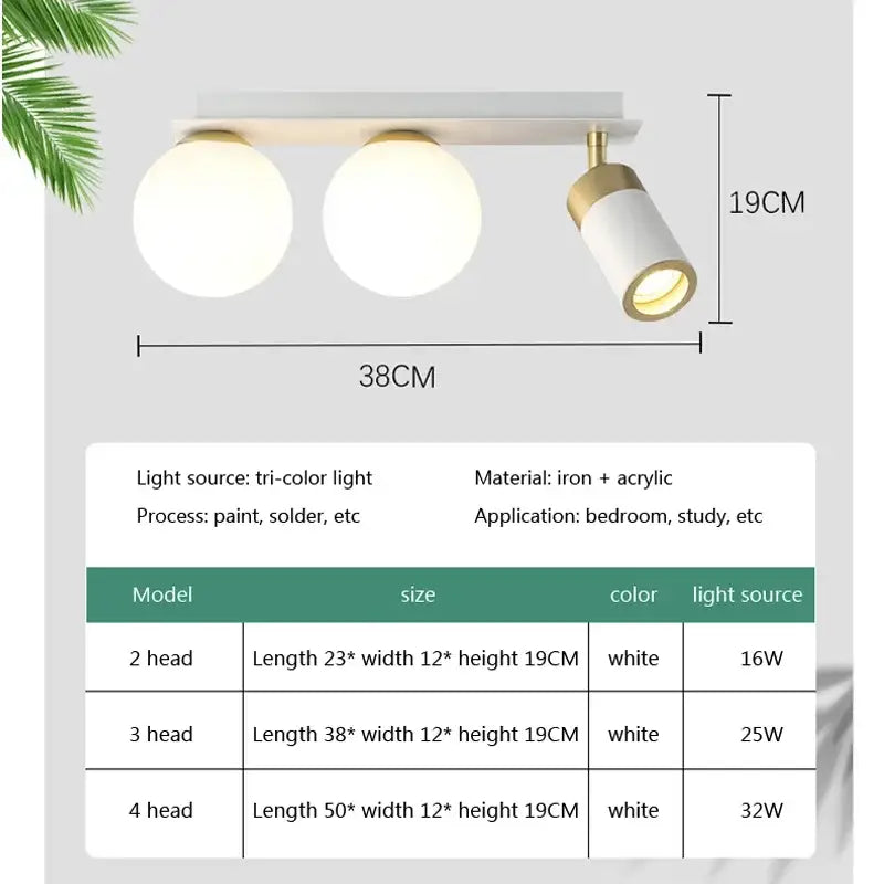 Modern white & gold glass ball led ceiling light living room track