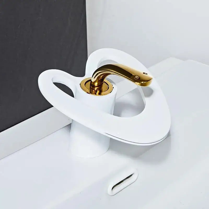 Modern white & gold waterfall basin faucet bathroom sink mixer tap