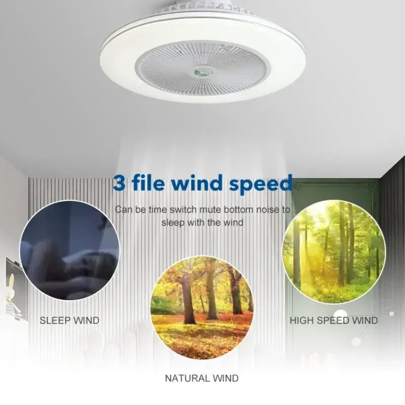 Modern white invisible blade led ceiling fan bedroom light