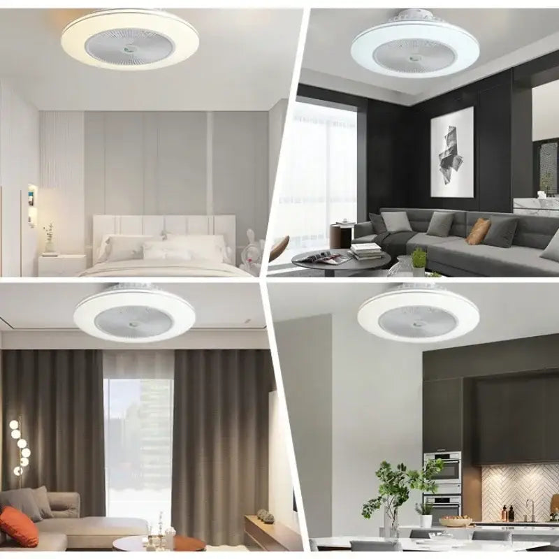 Modern white invisible blade led ceiling fan bedroom light