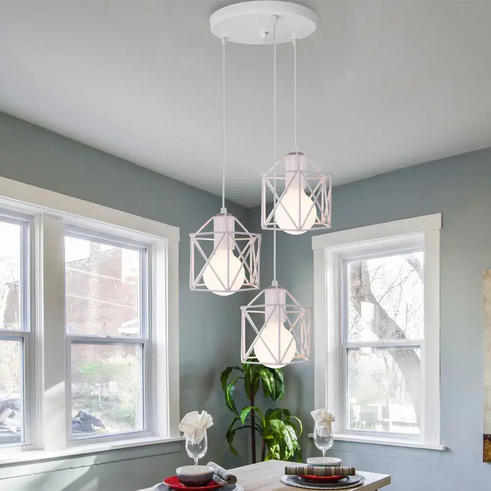 Modern white iron cage pendant lights for kitchen and living room