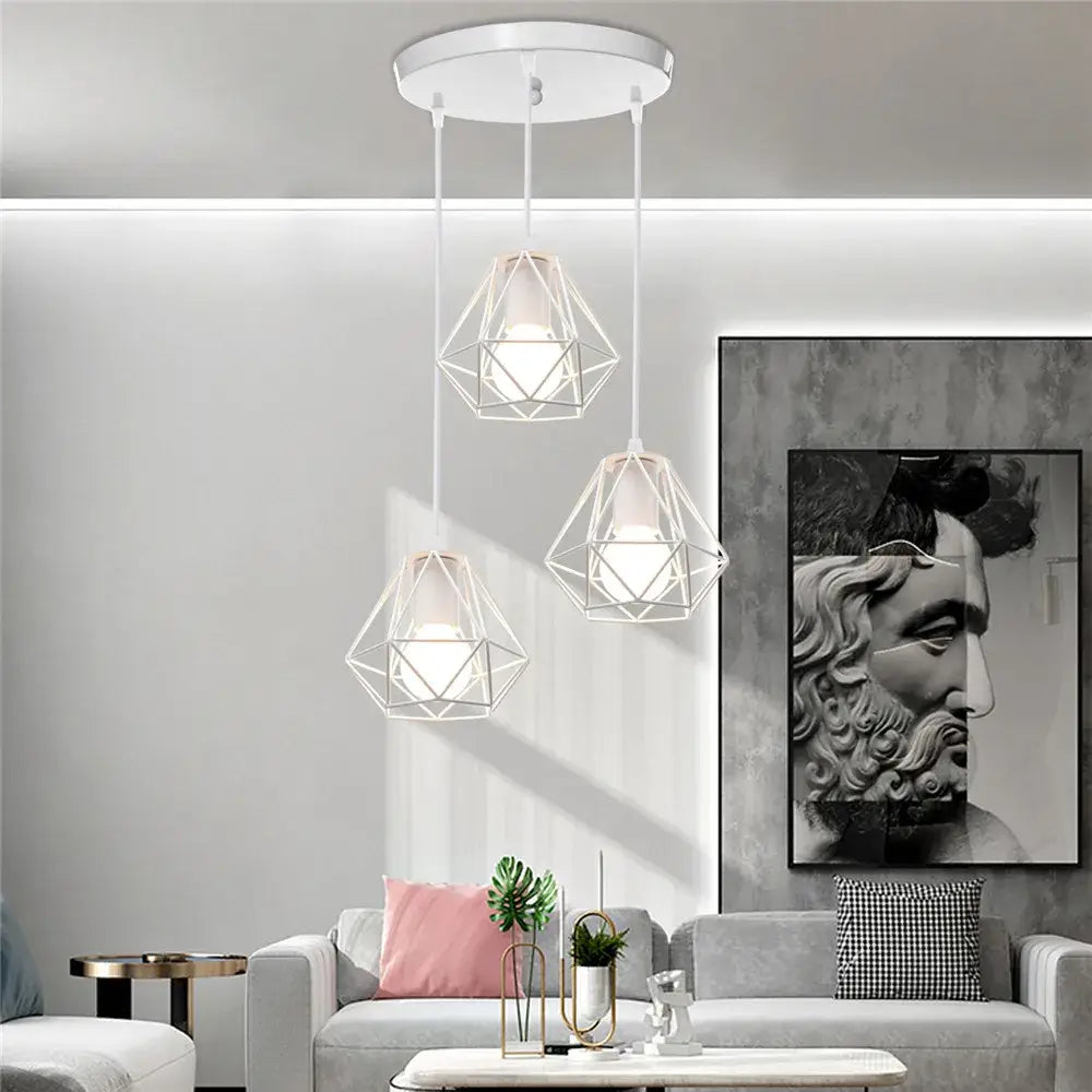 Modern white iron cage pendant lights for kitchen and living room
