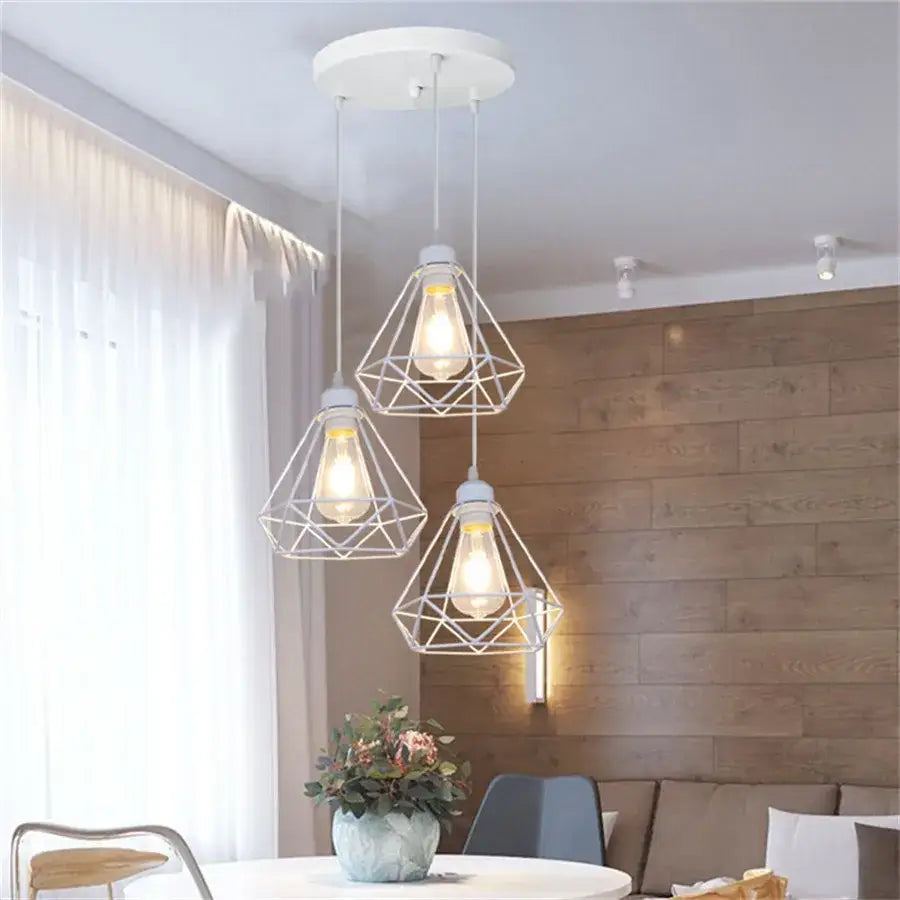 Modern white iron cage pendant lights for kitchen and living room