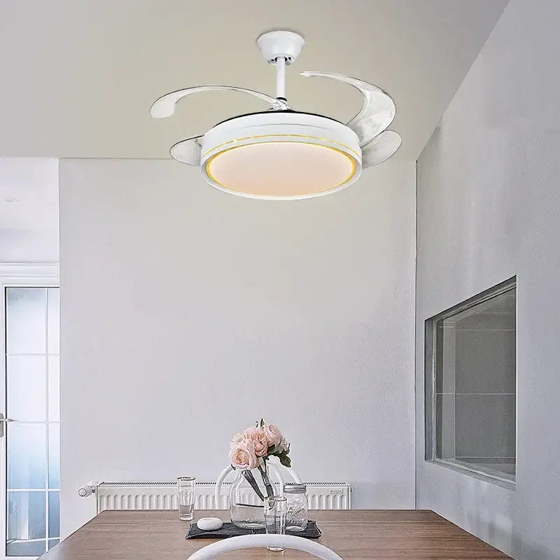 Modern white led ceiling fan living room curved blade design