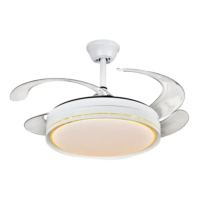 Modern white led ceiling fan living room curved blade design