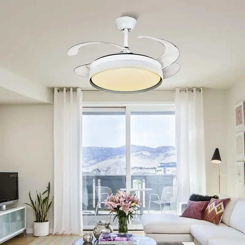 Modern white led ceiling fan with remote control bedroom light