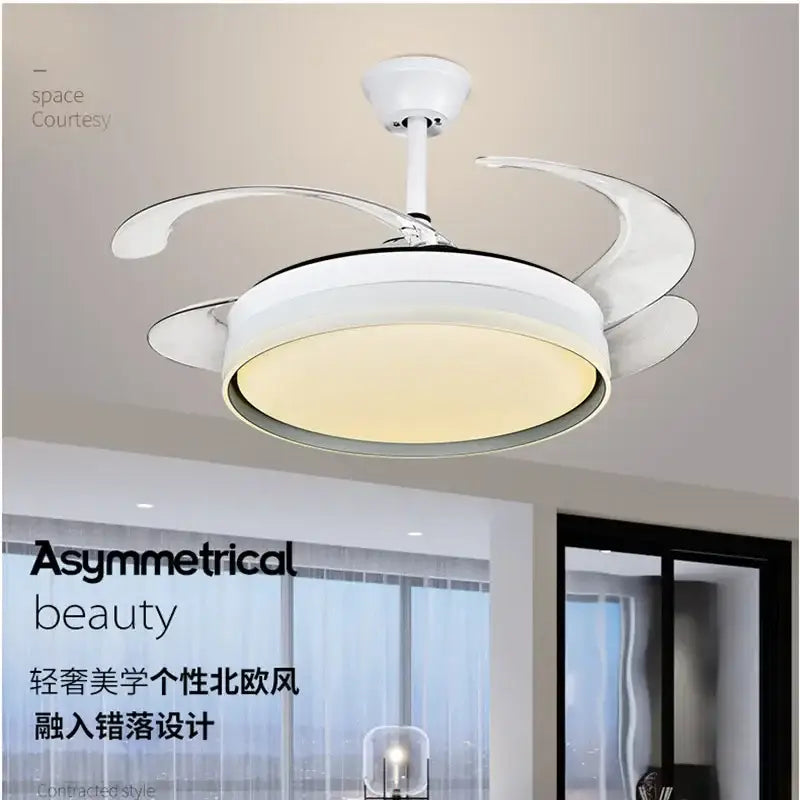 Modern white led ceiling fan with remote control bedroom light