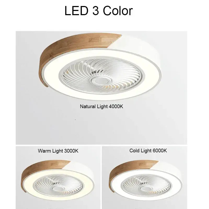 Modern white & light wood 52cm ceiling fan light – living room
