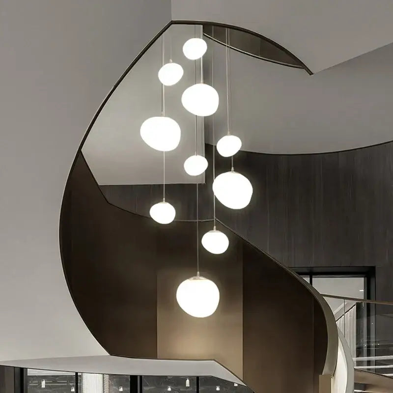 Modern white minimalist spherical pendant lights for villa staircase
