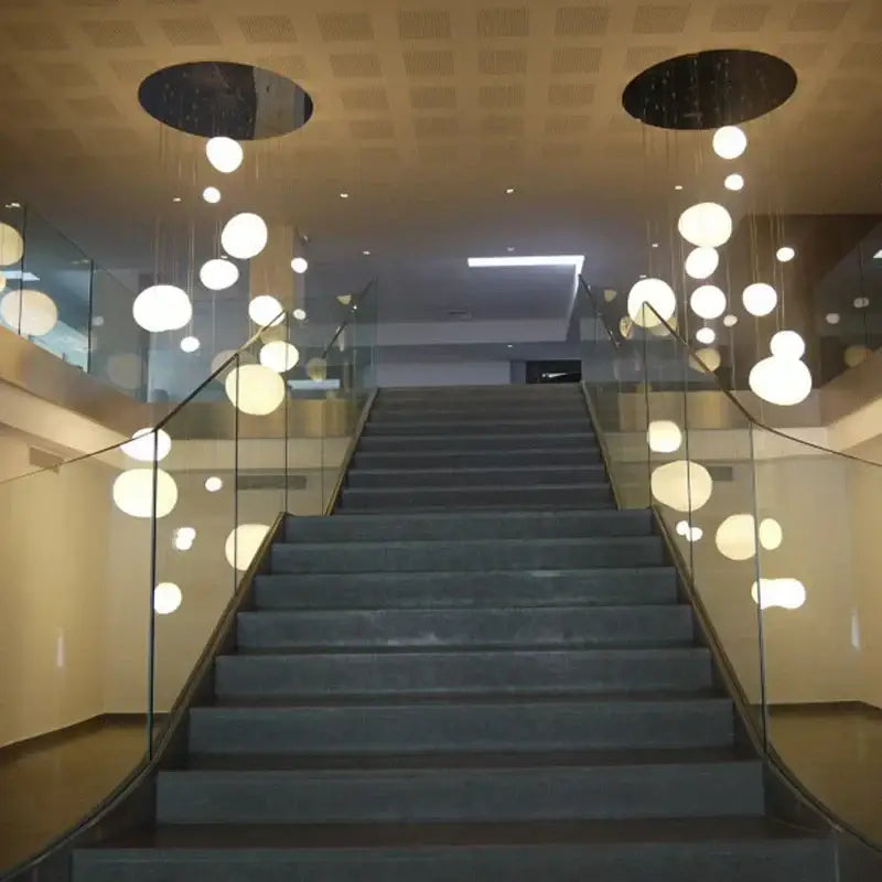 Modern white minimalist spherical pendant lights for villa staircase