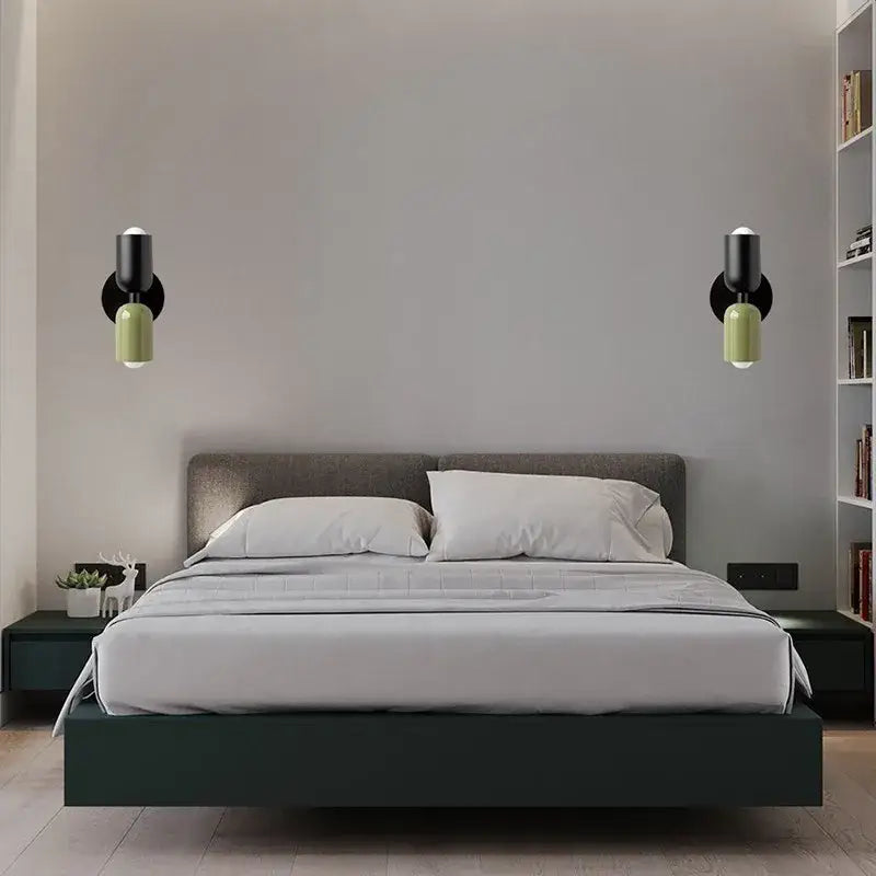 Modern white & olive green macaron wall lamp bedroom sconce