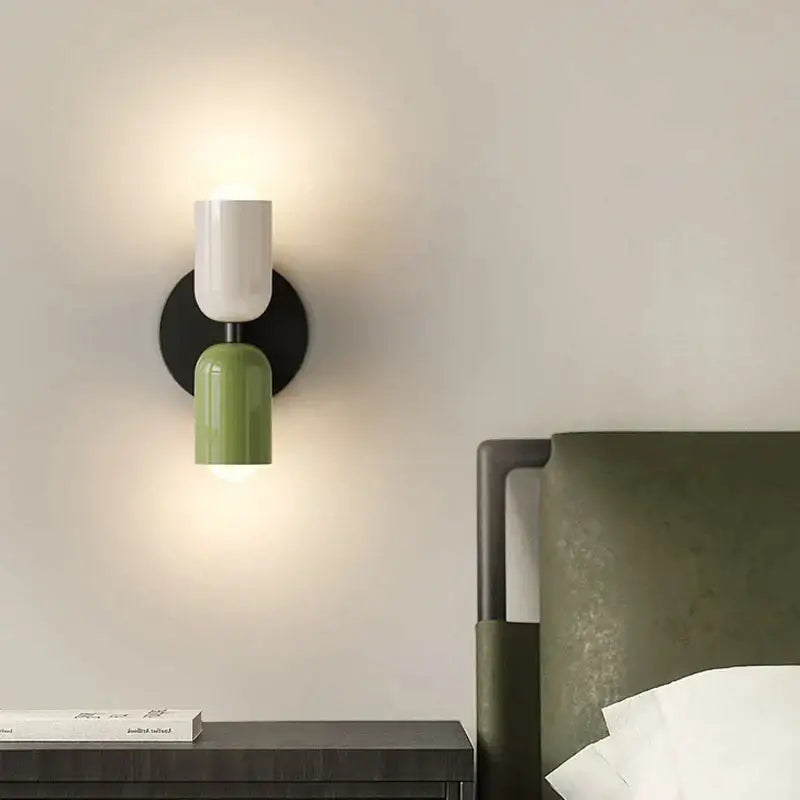Modern white & olive green macaron wall lamp bedroom sconce