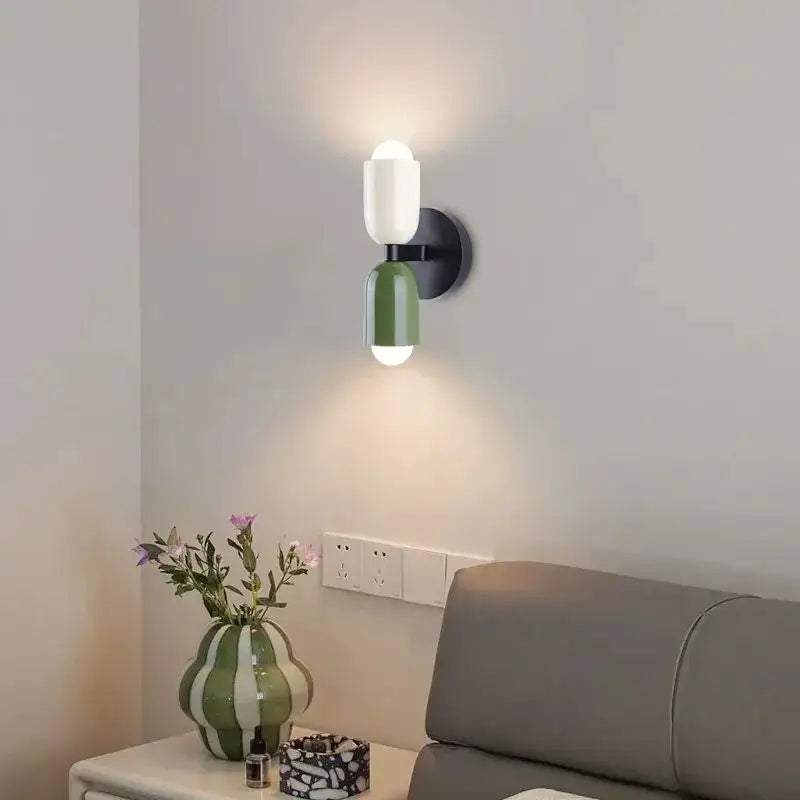 Modern white & olive green macaron wall lamp bedroom sconce