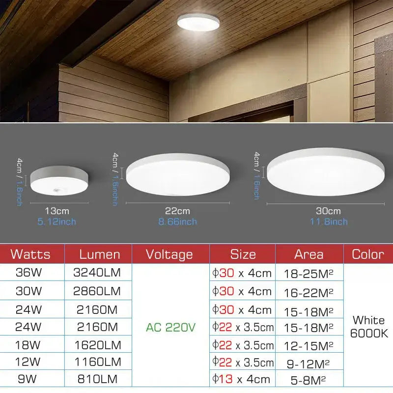 Modern white radar motion sensor ceiling lamp for hallways
