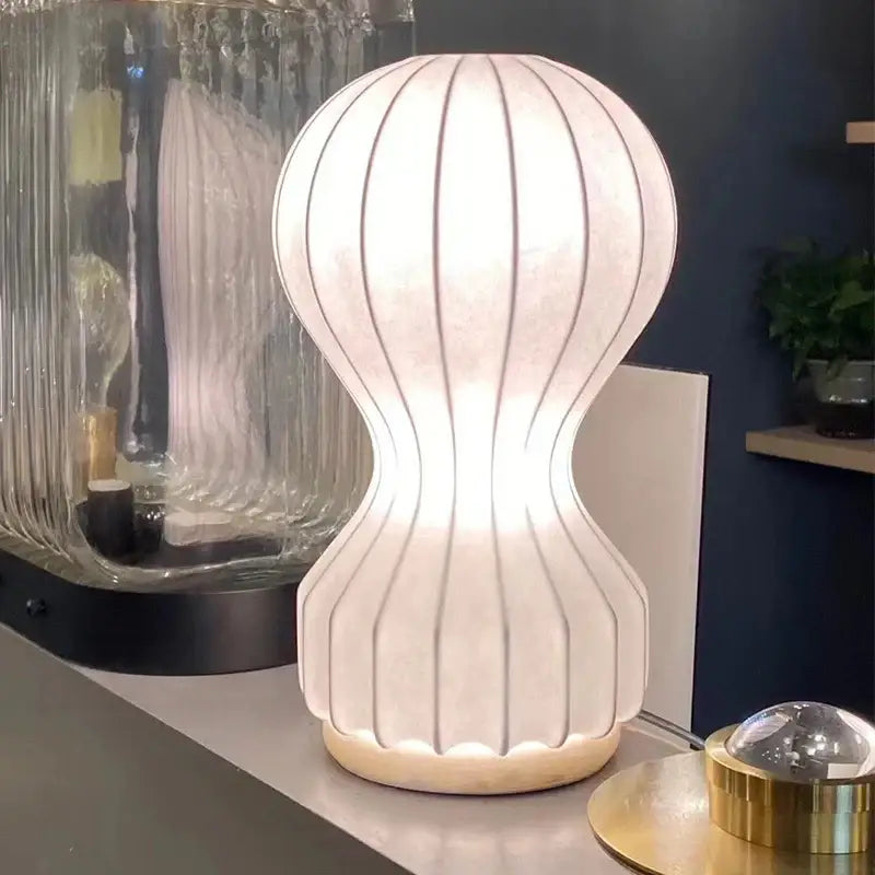 Modern white ribbed silk table lamp bedroom art light