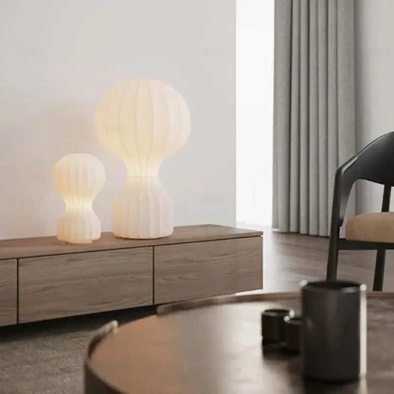 Modern white ribbed silk table lamp bedroom art light