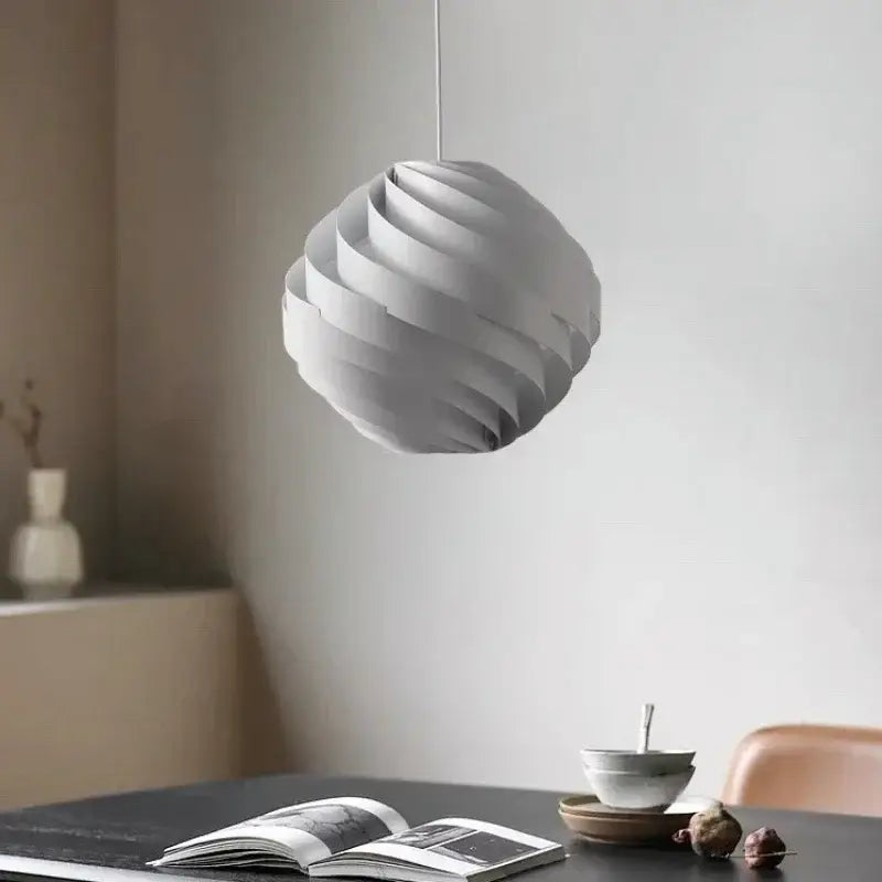 Modern white swirling spherical pendant light for dining room