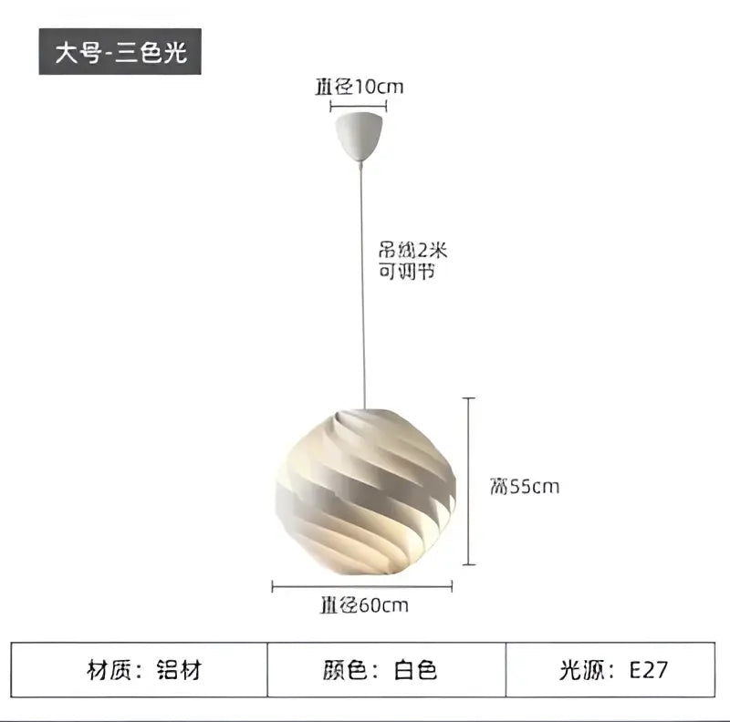 Modern white swirling spherical pendant light for dining room