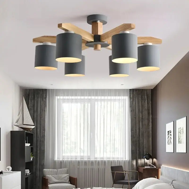 Modern white wood chandelier – kitchen island lighting fixture