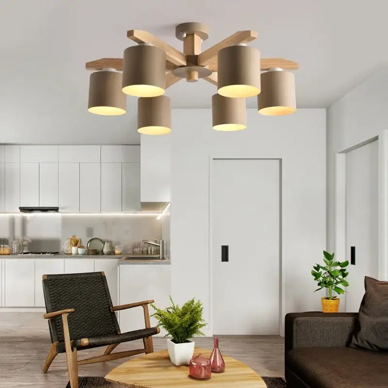 Modern white wood chandelier – kitchen island lighting fixture