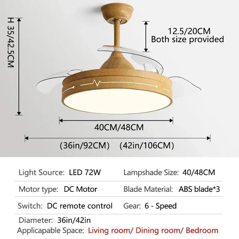 Modern wood and acrylic ceiling fan light bedroom fixture