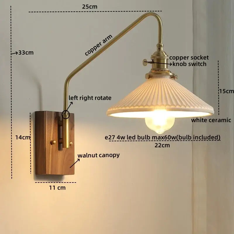 Modern wood and copper led wall sconce bedroom glass stair light