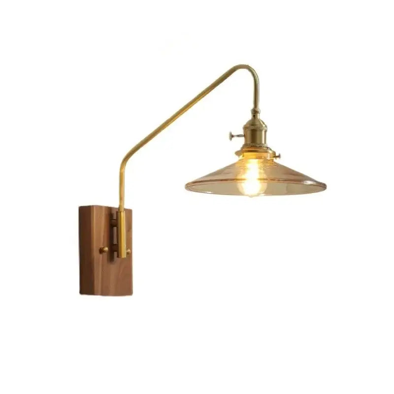 Modern wood and copper led wall sconce bedroom glass stair light