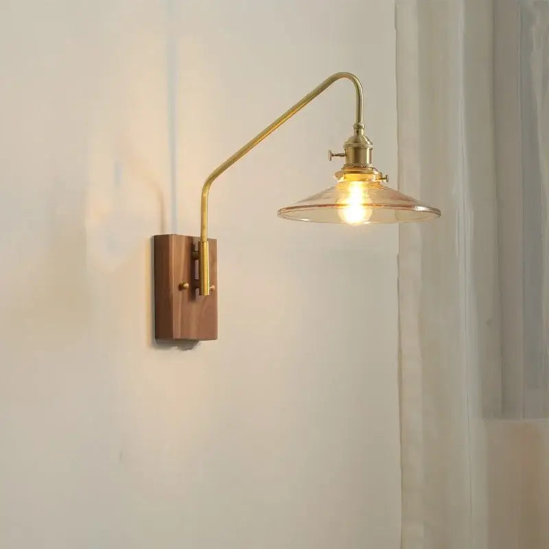 Modern wood and copper led wall sconce bedroom glass stair light