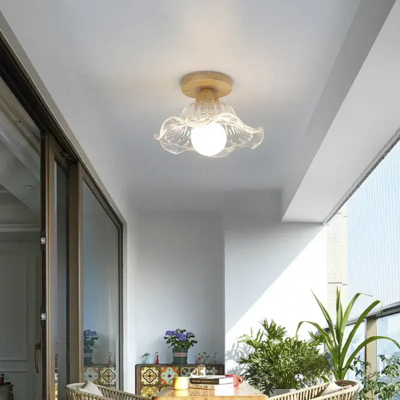 Modern wood and glass led ceiling lamp for bedroom clear and frosted